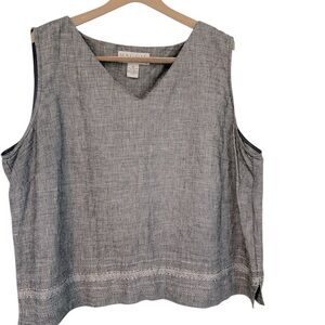 Maggie Gray/black Sleeveless v neck linen Women's Top size 3X